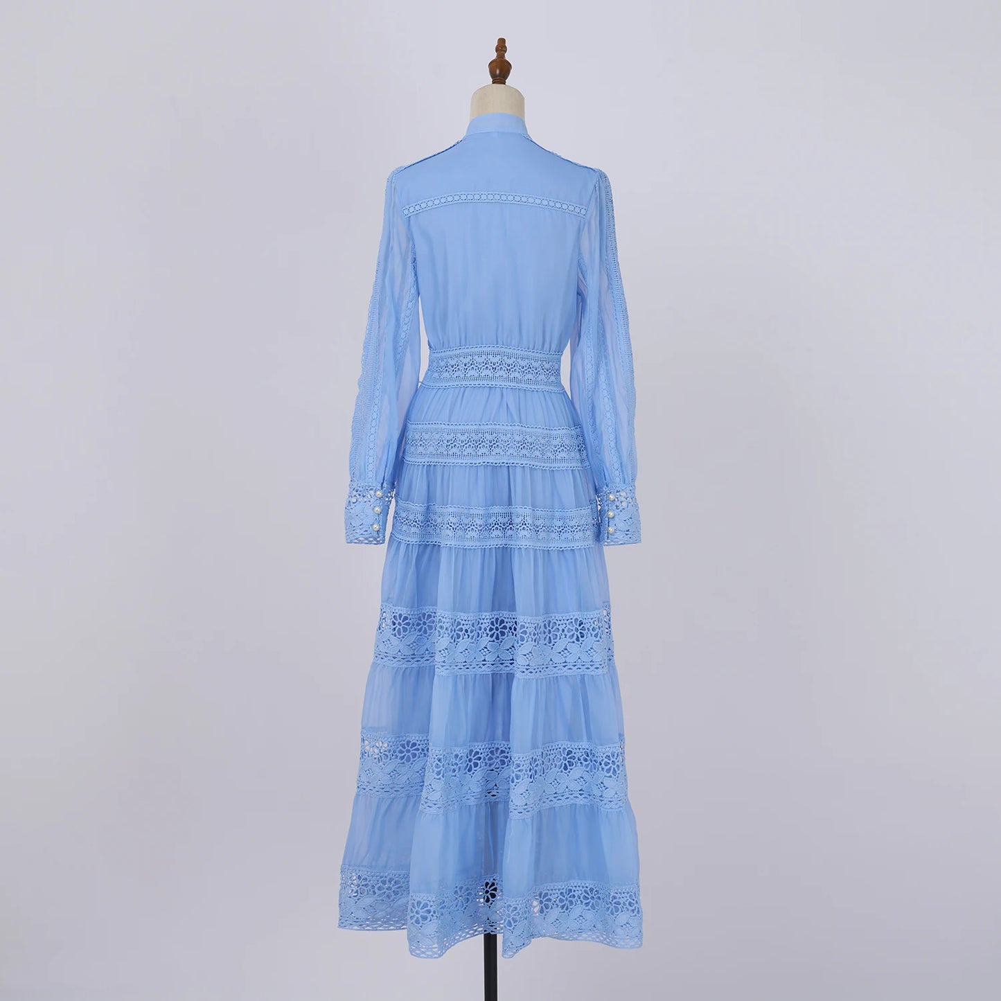 Lace Embroidered Cotton Maxi Dress – Long Sleeve Modest Wedding & Evening Gown for Women