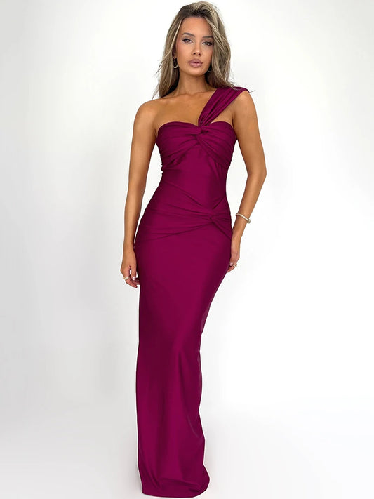 Mozision Elegant One-Shoulder Bodycon Maxi Dress