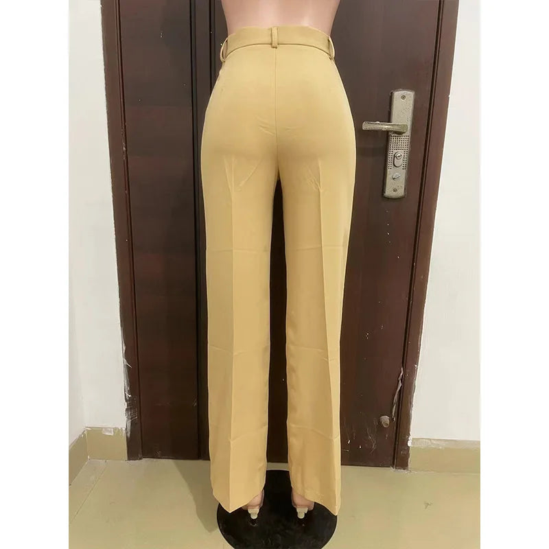 Wide-Leg Straight Dress Pants – Women's Loose Fit Mid-Waist Trousers for Office & Business Casual Wear