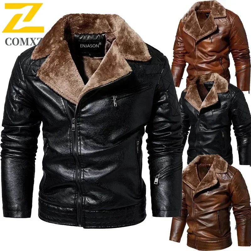 “Men’s Winter PU Leather Fur-Collar Jacket”