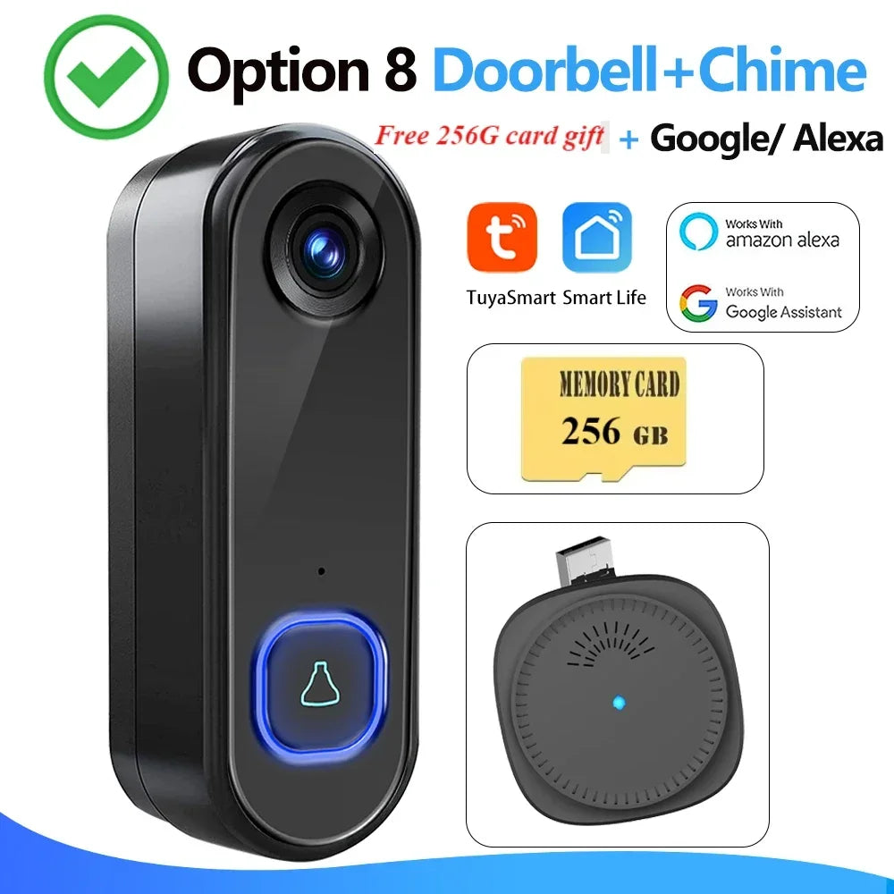 TUYA Smart Wireless Video Doorbell – 1080P Camera, AC Powered, IP65 Waterproof, Alexa & Google Home Compatible