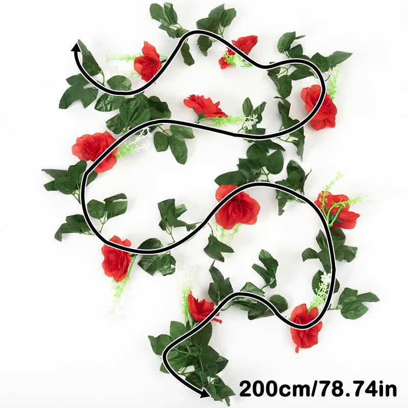 Artificial Rose Garland Vine – Silk Hanging Flowers with Leaves for Wedding, Wall & Home Decoration