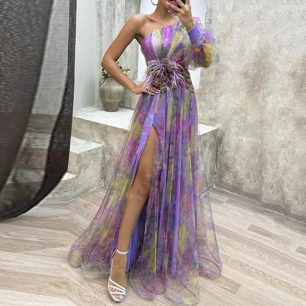 Women’s One-Shoulder Tie-Dye Gown