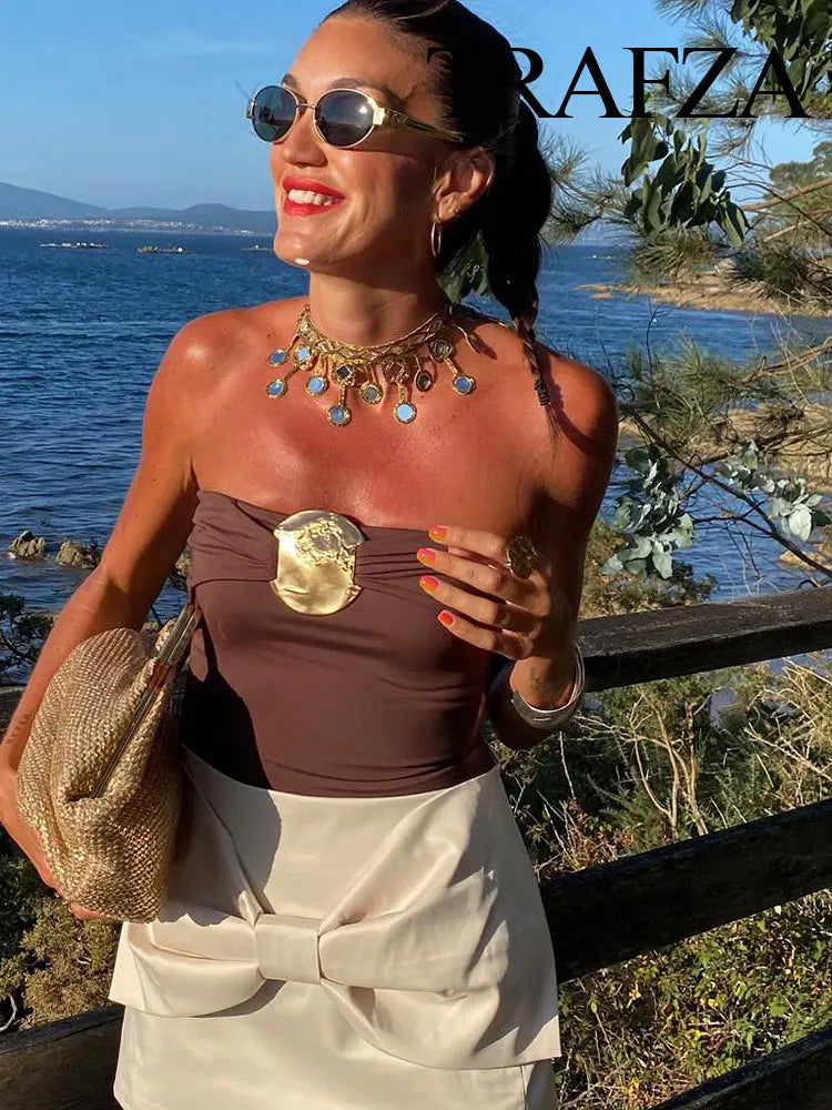 Sexy Metallic Sleeveless Jumpsuit – Women's Backless Pleated Outfit for Summer Beach & Party Wear