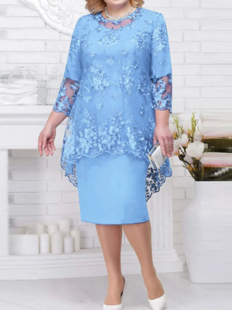 FSMG Plus Size Lace Embroidered Evening Set