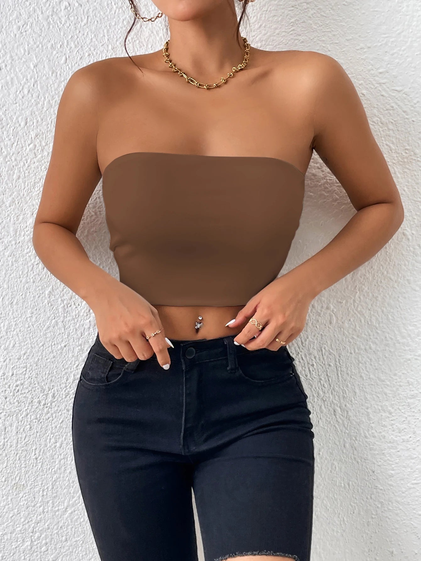 Strapless Tight-Fit Crop Top – High Elasticity & Sexy Style