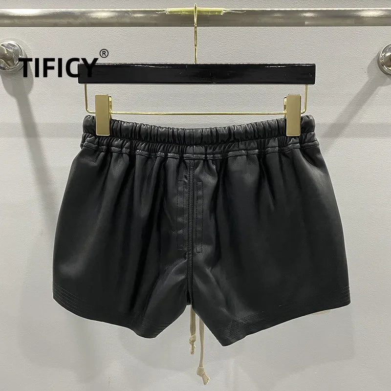 Women's PU Leather Four-Pocket Comfortable Black Shorts