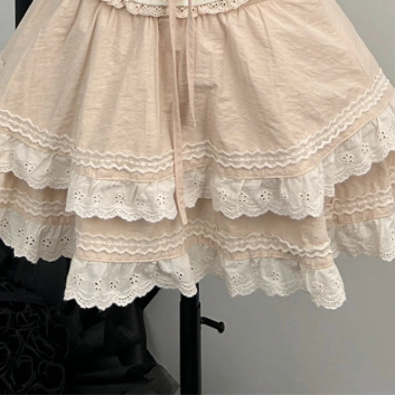 Kawaii Vintage Lace-Up 2-Piece Set – Women's Y2K Princess Mini Skirt Suit for Summer 2024