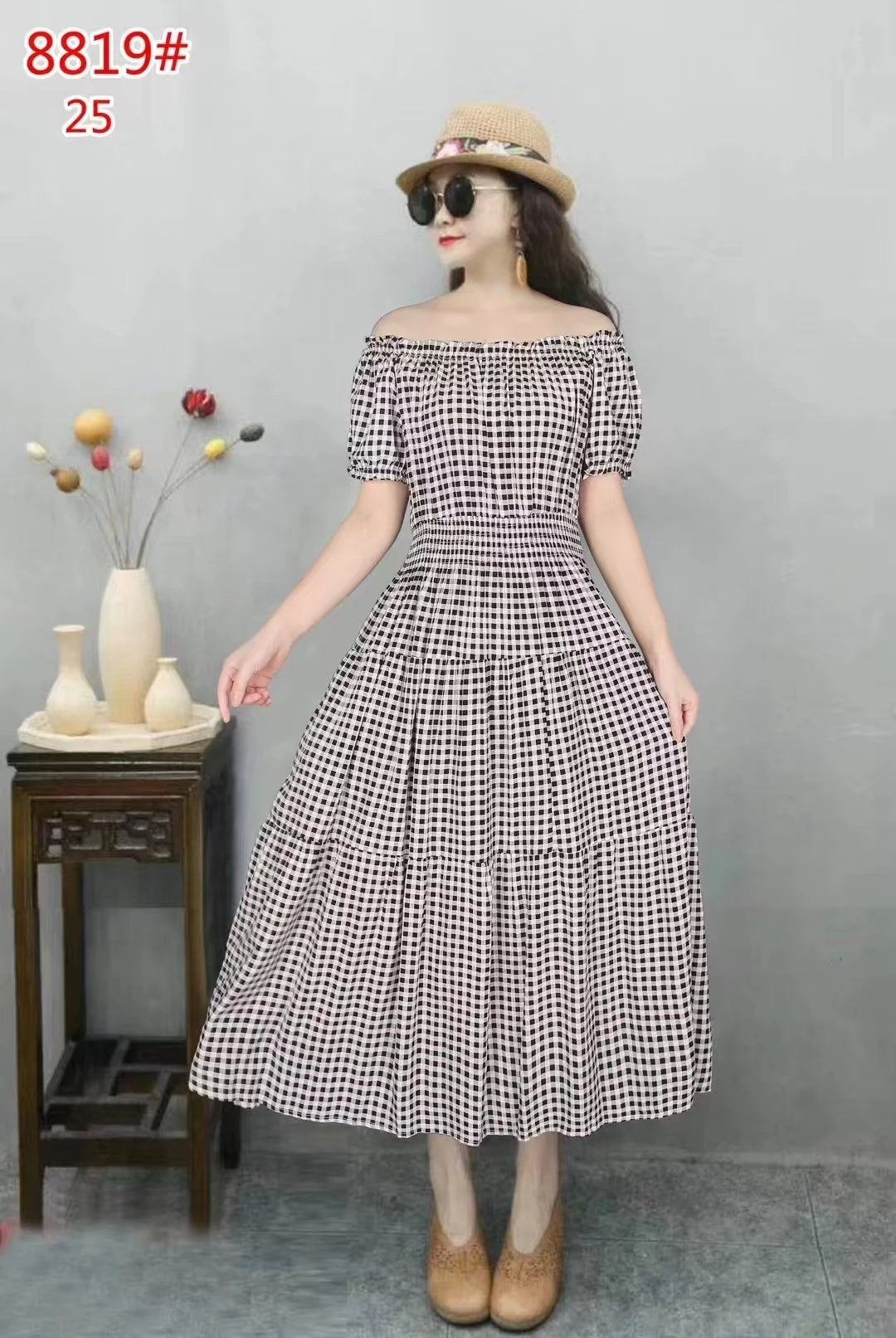 THHONE Bohemian Floral Maxi Dress – Cotton Linen Short Sleeve Casual Dress for Women