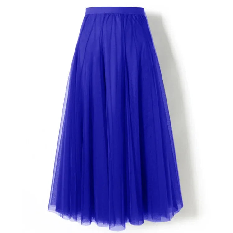 Grandiose 720-Degree A-Line Mesh Skirt – Elegant High-Waist Midi Dance Dress