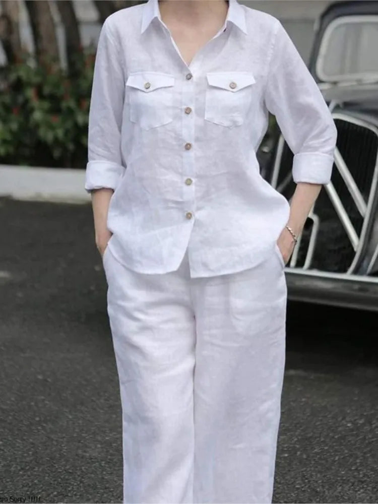 Women’s Elegant Lapel Shirt & Pants Set - Autumn Work Tracksuit