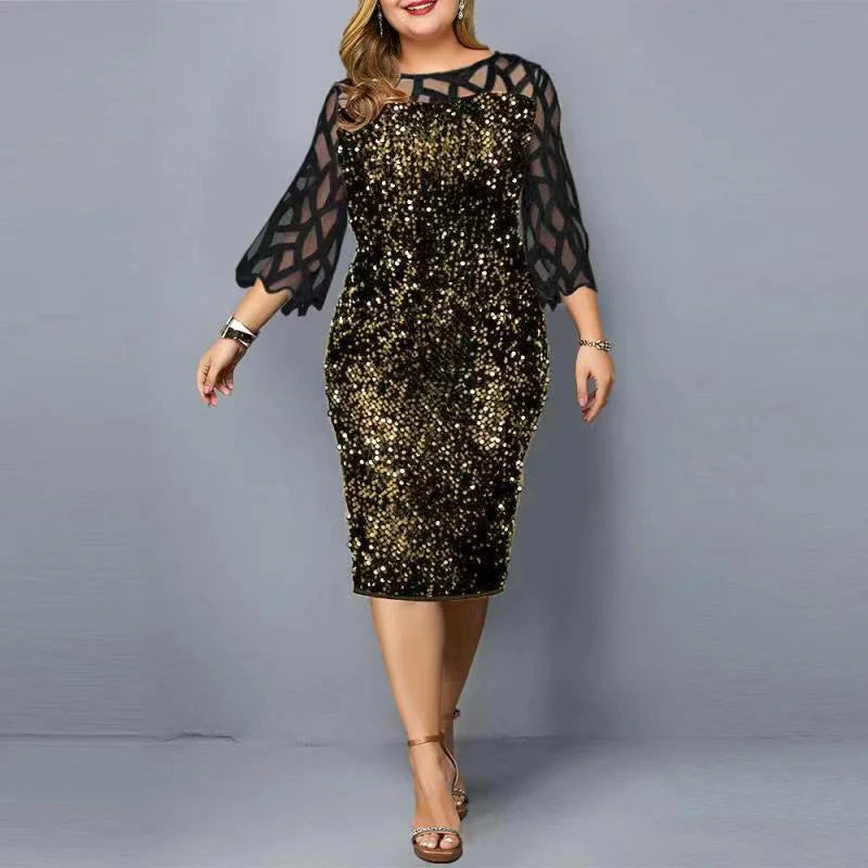 Elegant Plus Size Sequin Midi Dress
