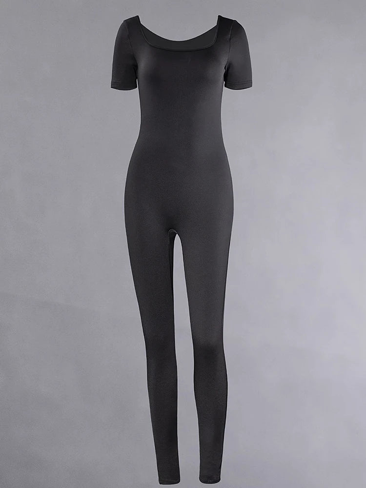 Solid Bodycon Romper – Short Sleeve, Skinny Fit