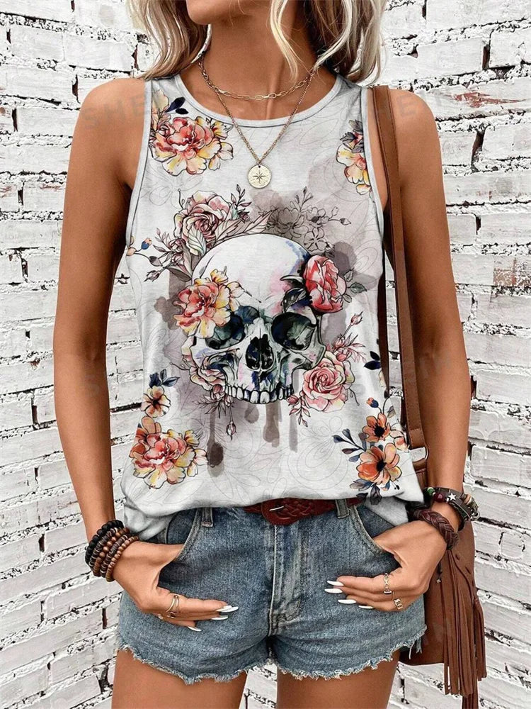 Rock Hip Hop Print Women's Crew Neck Tank Top - Summer Street Fashion