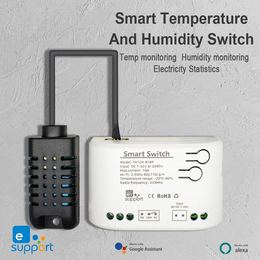 Smart WiFi Temperature & Humidity Controller 10A 2000W with Alexa & Google Home Compatibility