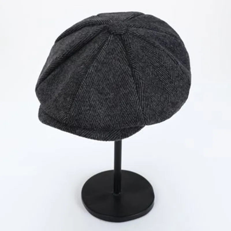 Vintage Newsboy Caps for Men – Octagonal Herringbone Flat Caps, British Style Berets for Fall & Winter