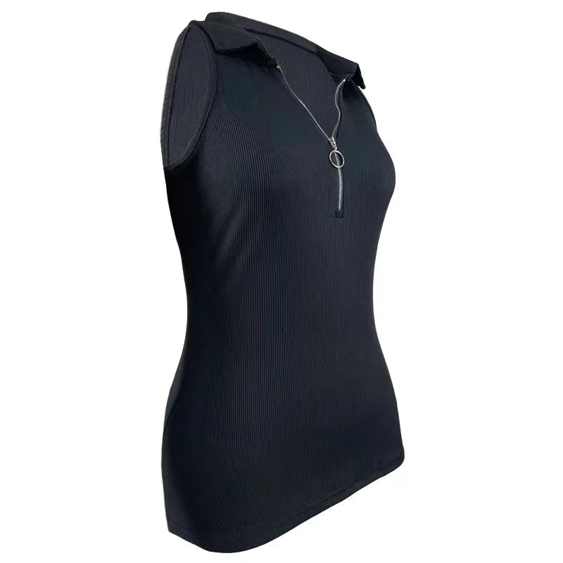 Solid Color Zipper Lapel Vest Top