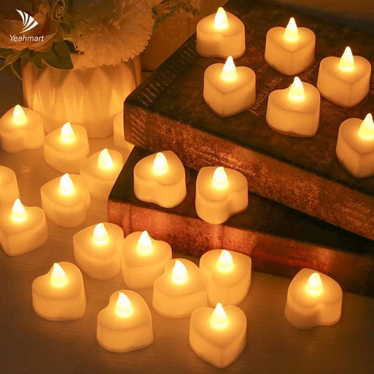Heart-Shaped Flameless LED Tealight Candles – Battery-Powered Lights for Home, Wedding & Christmas Decor 24pcs