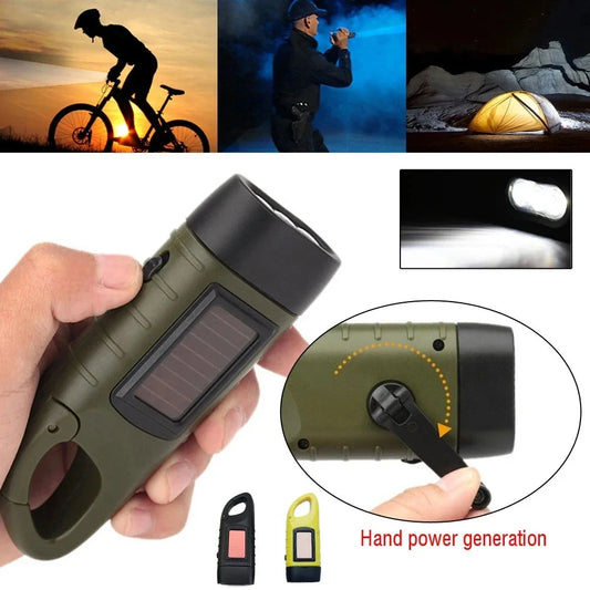 SolarCrank LED Flashlight – Hand Crank & Solar Powered Rechargeable Survival Torch for Outdoor Activities
