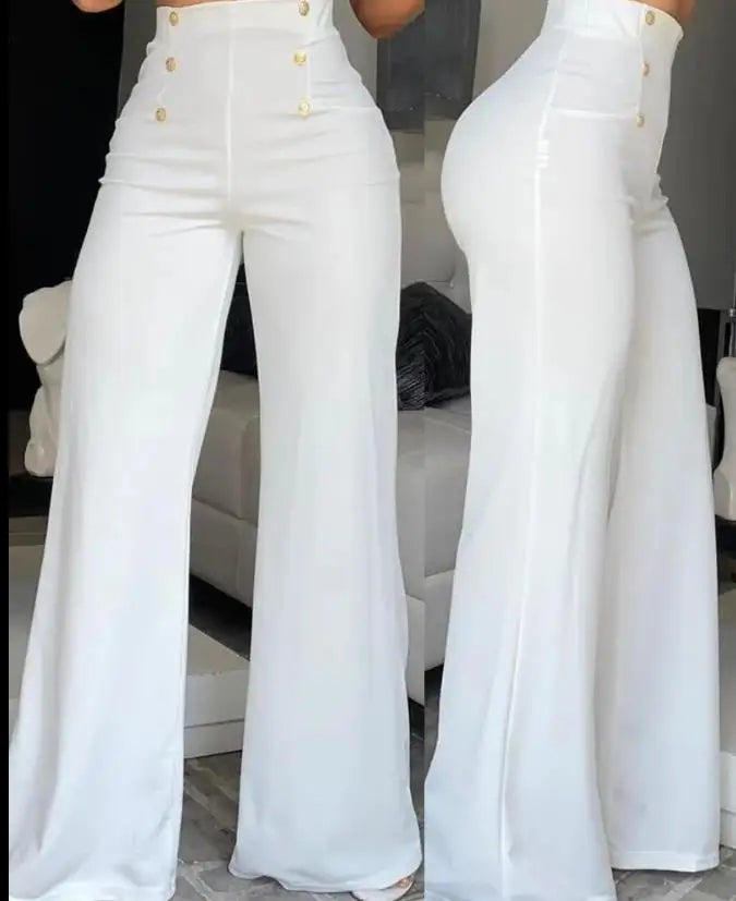 Elegant High-Waist Flared Pants – Women's Wide-Leg Bootcut Trousers for Summer Fashion