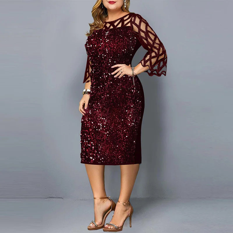 Elegant Plus Size Sequin Midi Dress