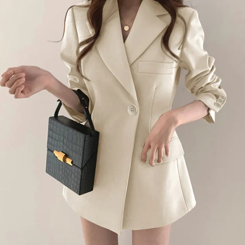Casual Blazer Coat – Single Button, Long Sleeve, Elegant Fit