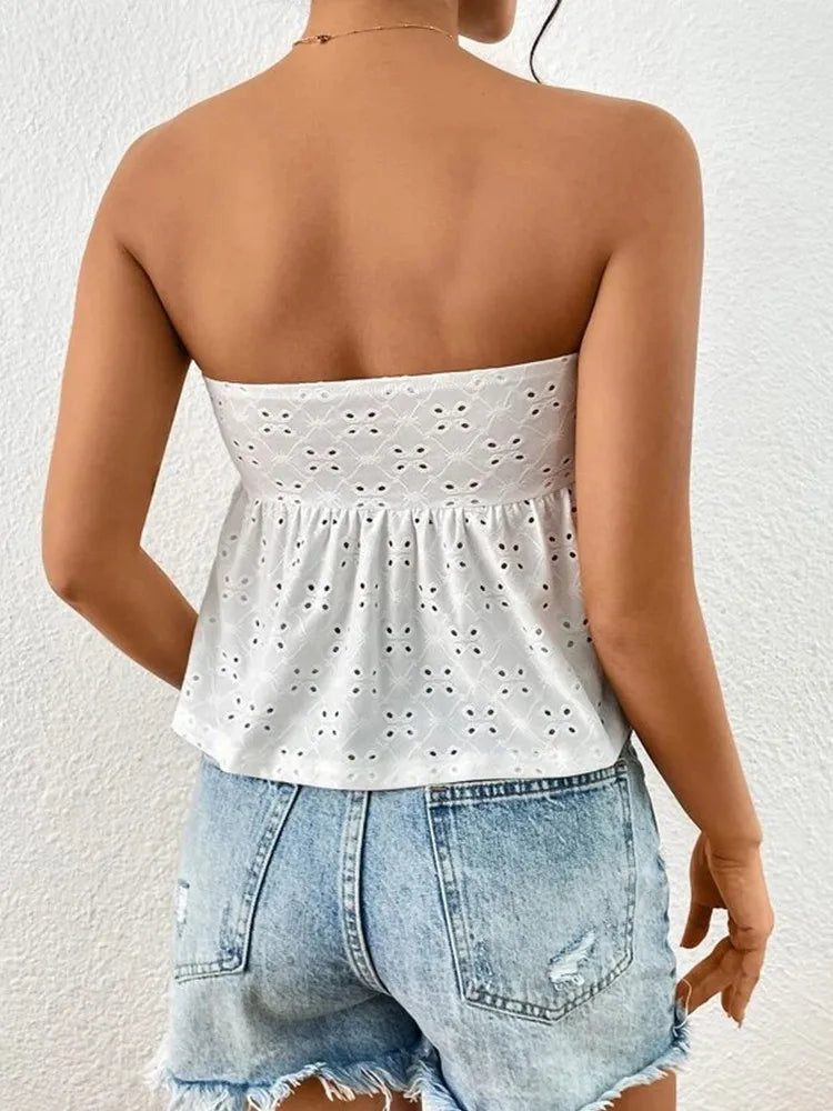 Women’s Strapless Lace-Up Knit Top