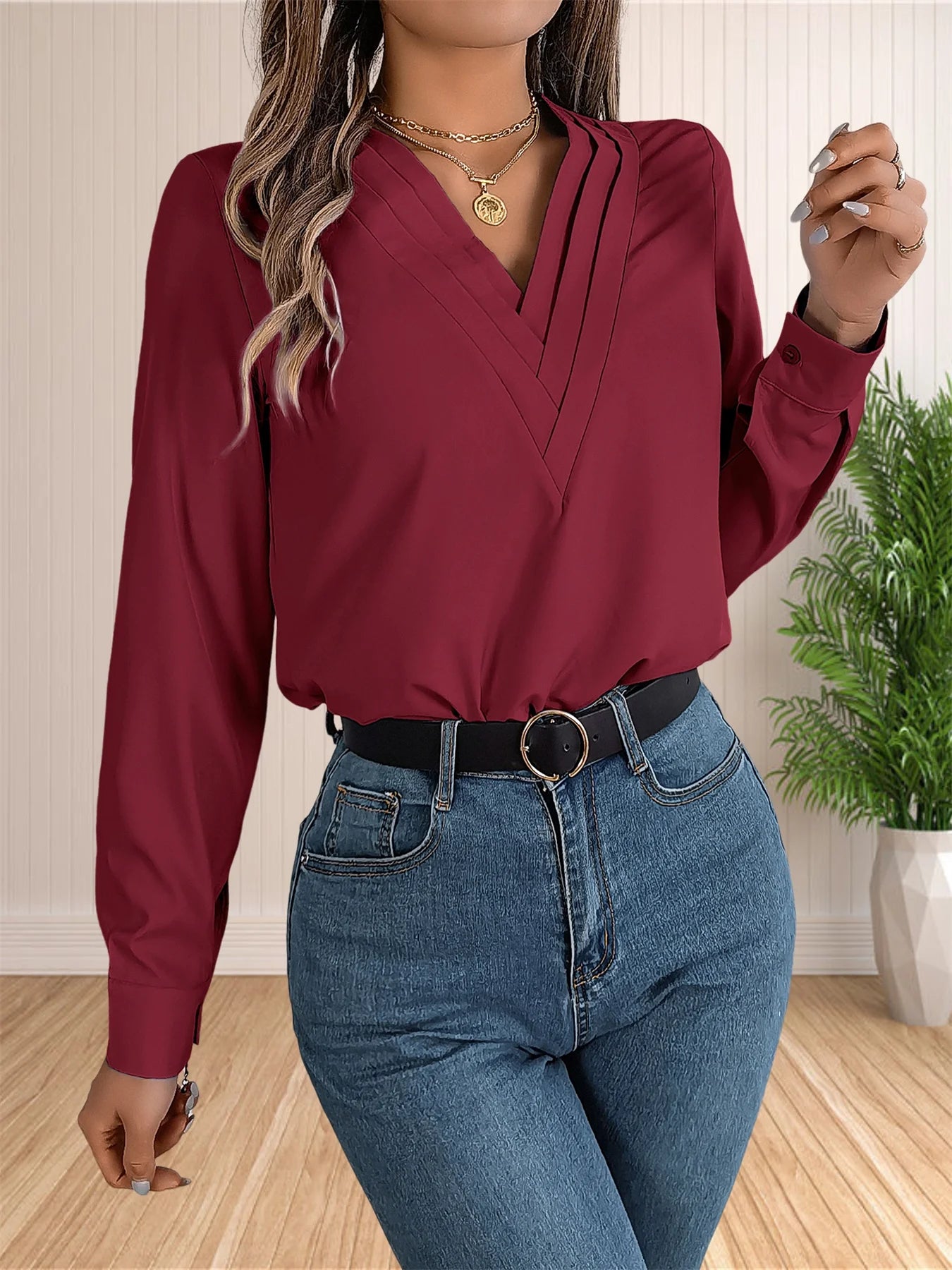 Women’s V-Neck Office Blouse