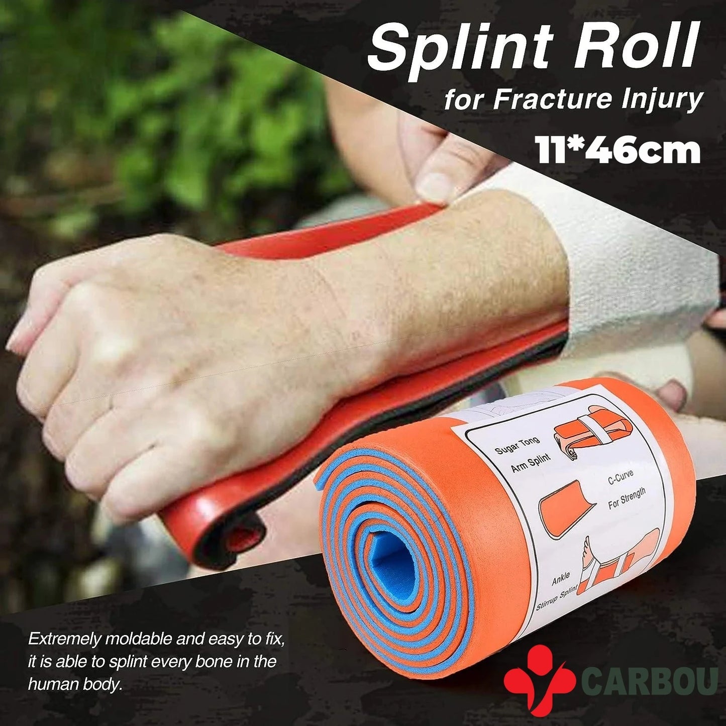 CARBOU Universal Aluminum Splint Roll - Medical Survival Polymer for Bone Fixation in Emergency Kits