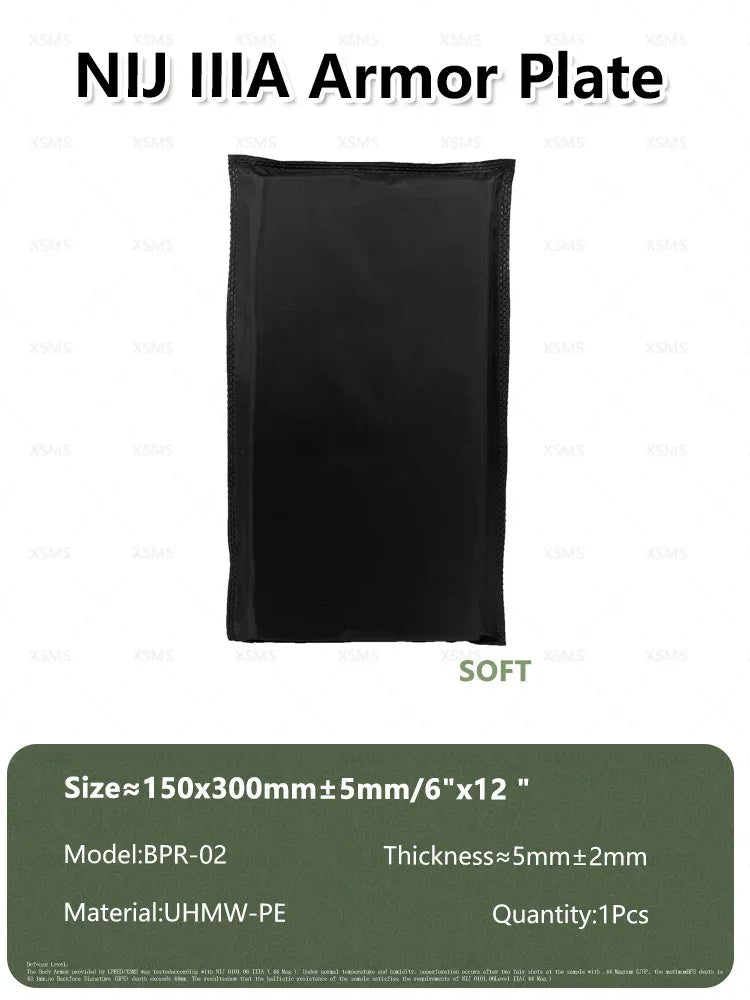 NIJ IIIA Soft/Hard Bulletproof Plates for Ballistic Vest and Backpack – Available in 6x8, 10x12, 11x14 Sizes