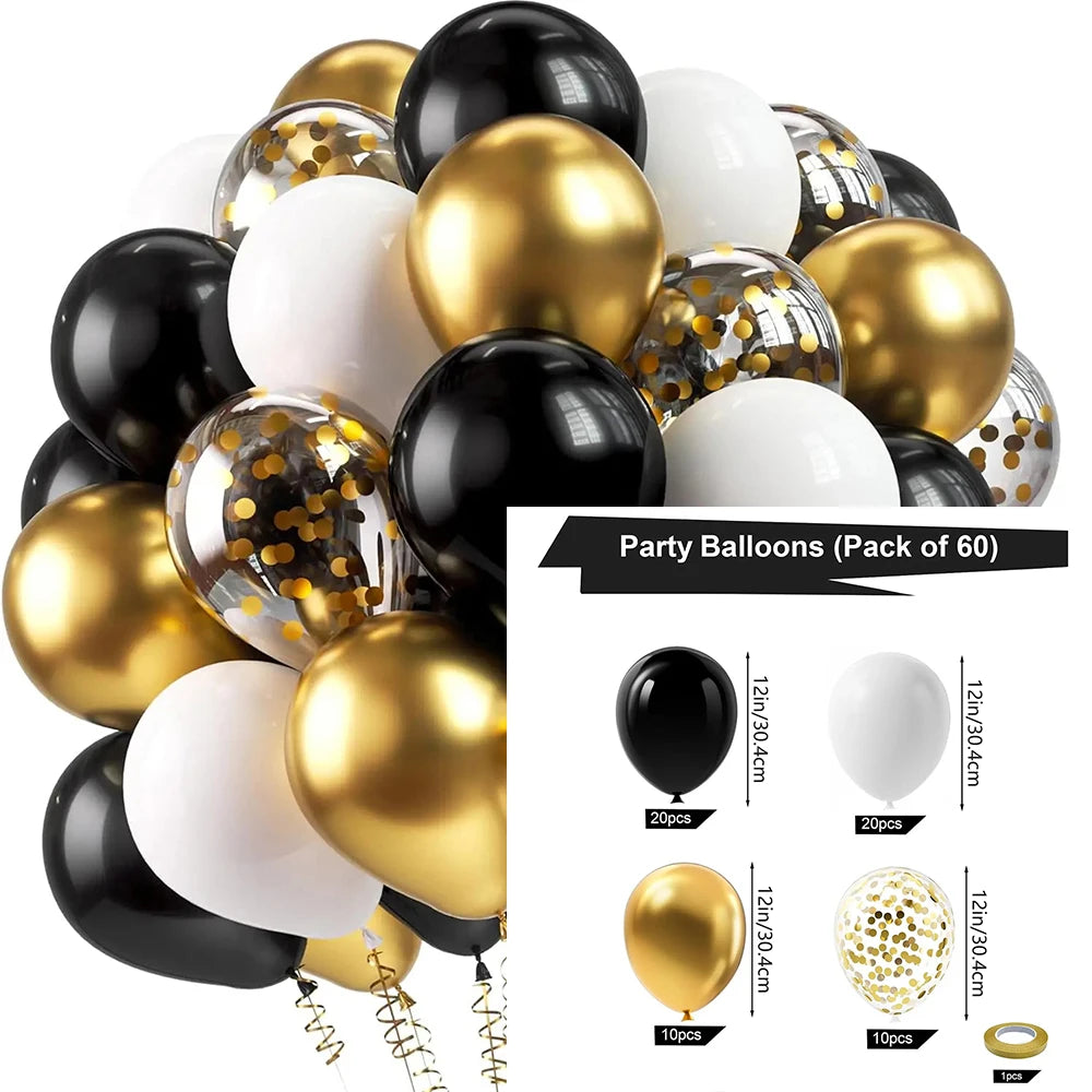 16pcs Black Metallic Sequin Balloons – Party Balloons for Birthday, Wedding & Graduation Decor