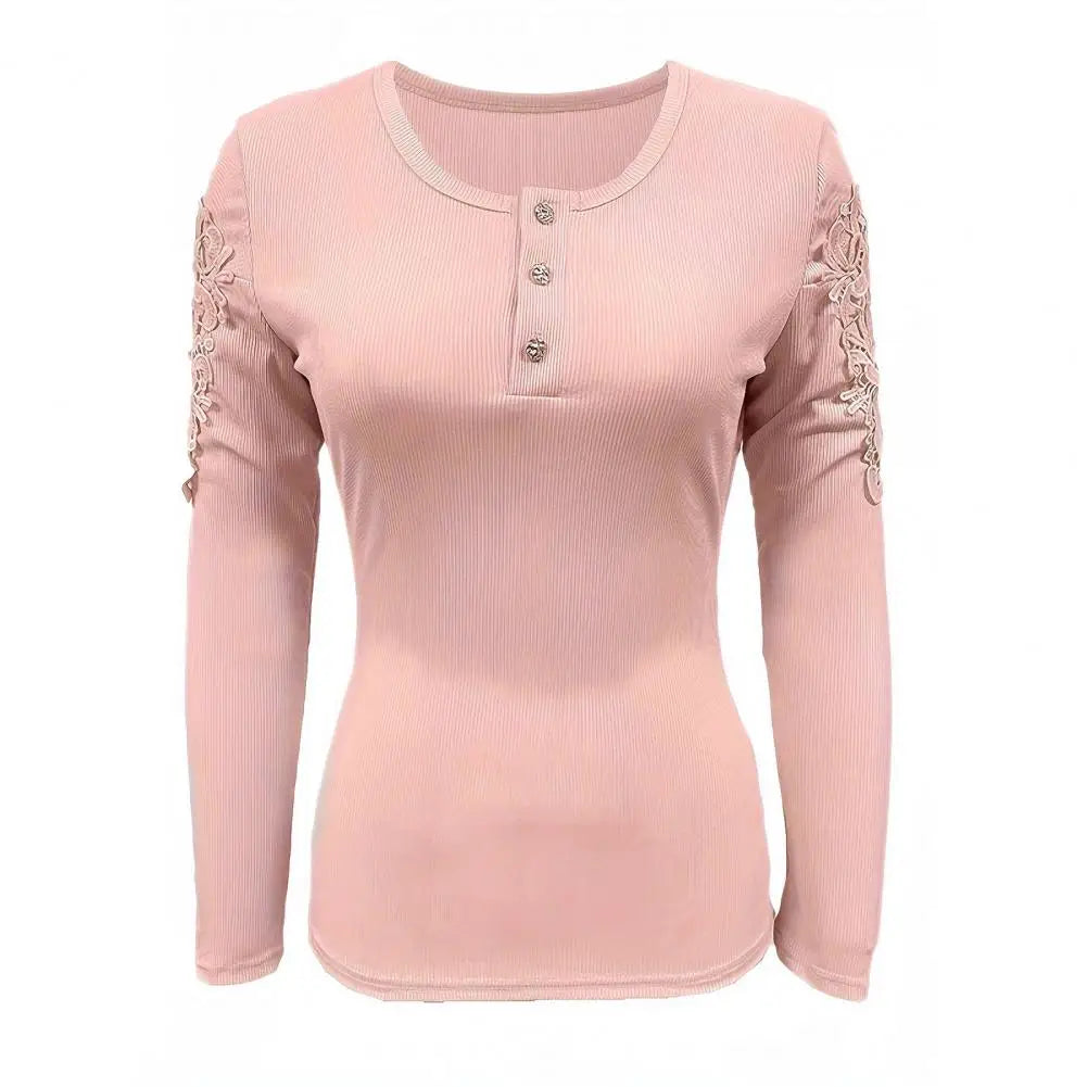 Elegant Lace Patchwork Round Neck Pullover Top for Women