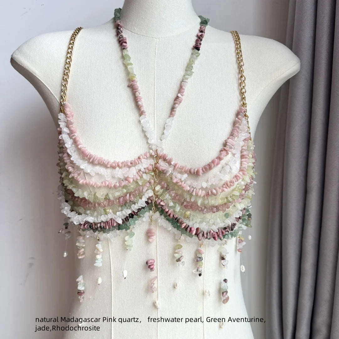 Exaggerated Pearl Beaded Body Chain – Women's Hollow-Out Bustier Camisole for Club & Rave Fashion