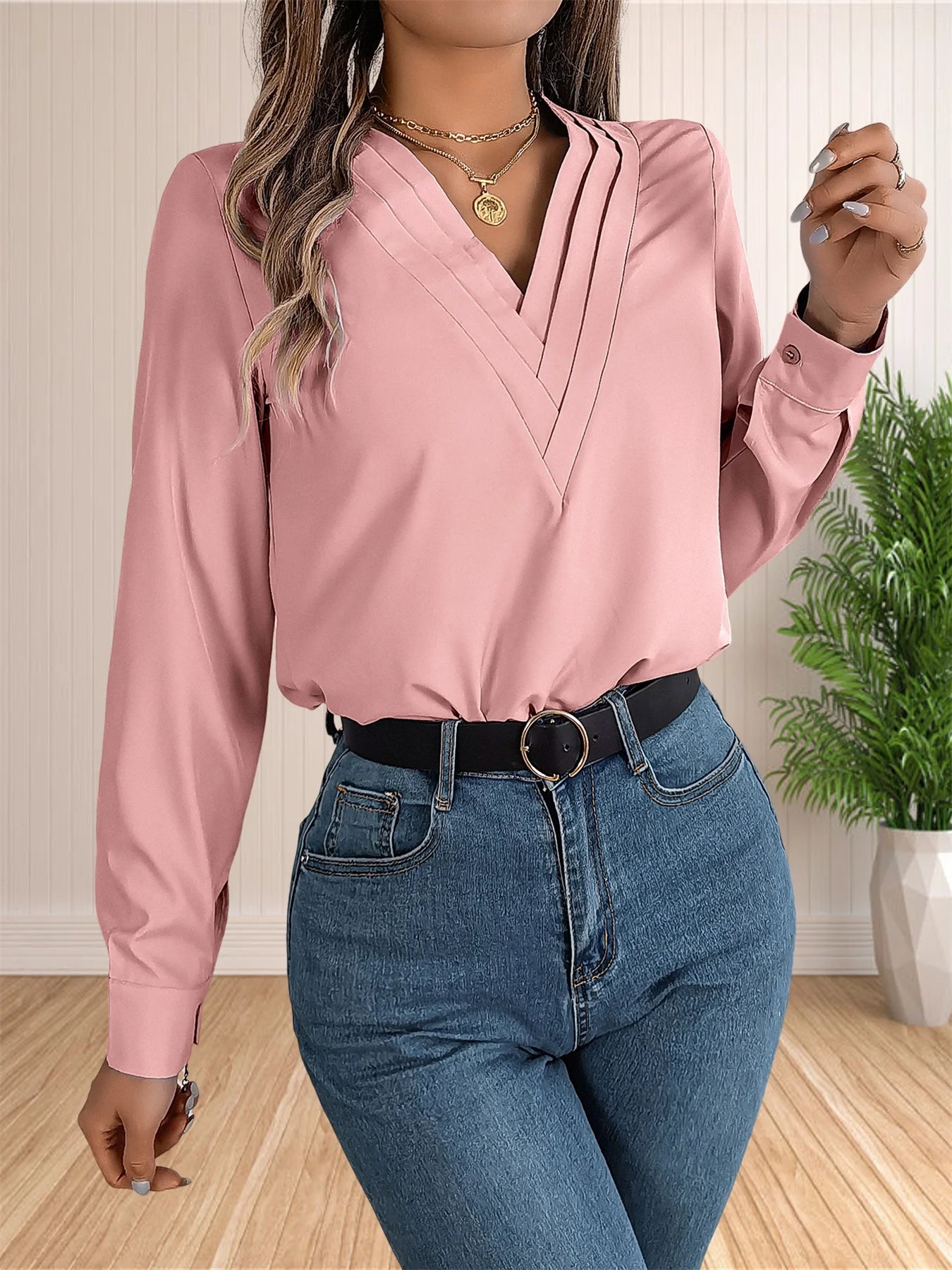 Women’s V-Neck Office Blouse