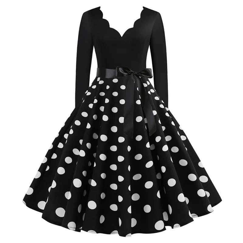 Vintage Polka Dot Dress – Long Sleeve 3XL Party Dress for Women