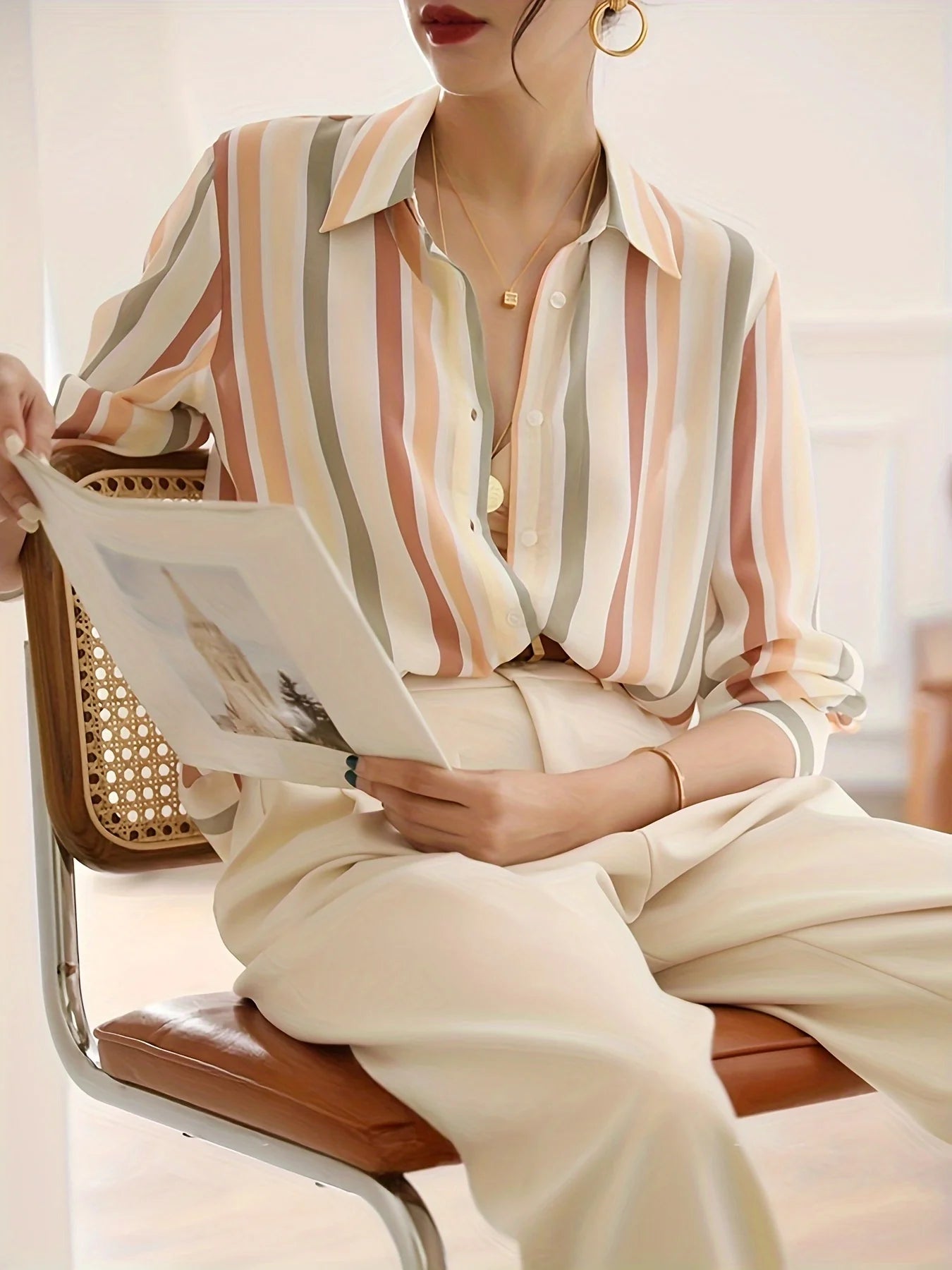 Trendy Printed Button-Down Shirt – Women's Fashion Blouse for Work & Casual Wear in Spring & Autumn