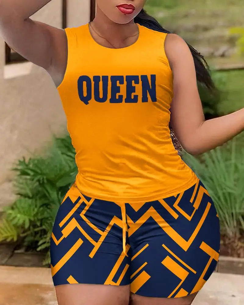 Women's Quick-Dry Two-Piece Set – Summer 2025 Casual Printed T-Shirt & Hot Pants for Sports & Fitness