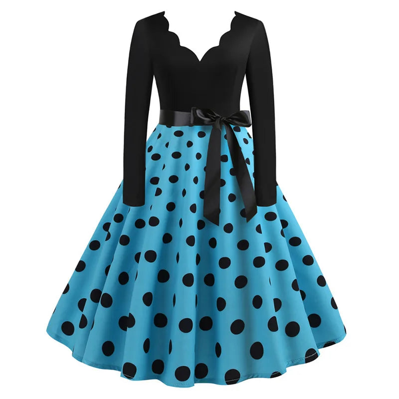 Vintage Polka Dot Dress – Long Sleeve 3XL Party Dress for Women